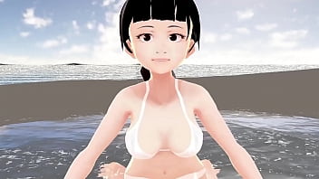 Honda Cocoa Anime girl introduce herself in white bikini.