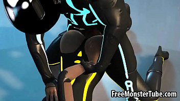 Sexy 3D cartoon Tron babe sucks cock and gets fucked